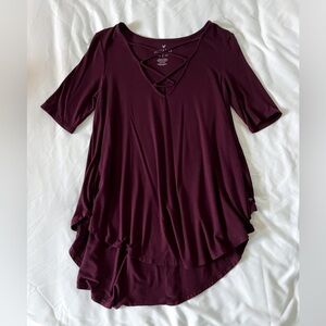 American Eagle Burgundy Short Sleeve Strappy Blouse Size Small